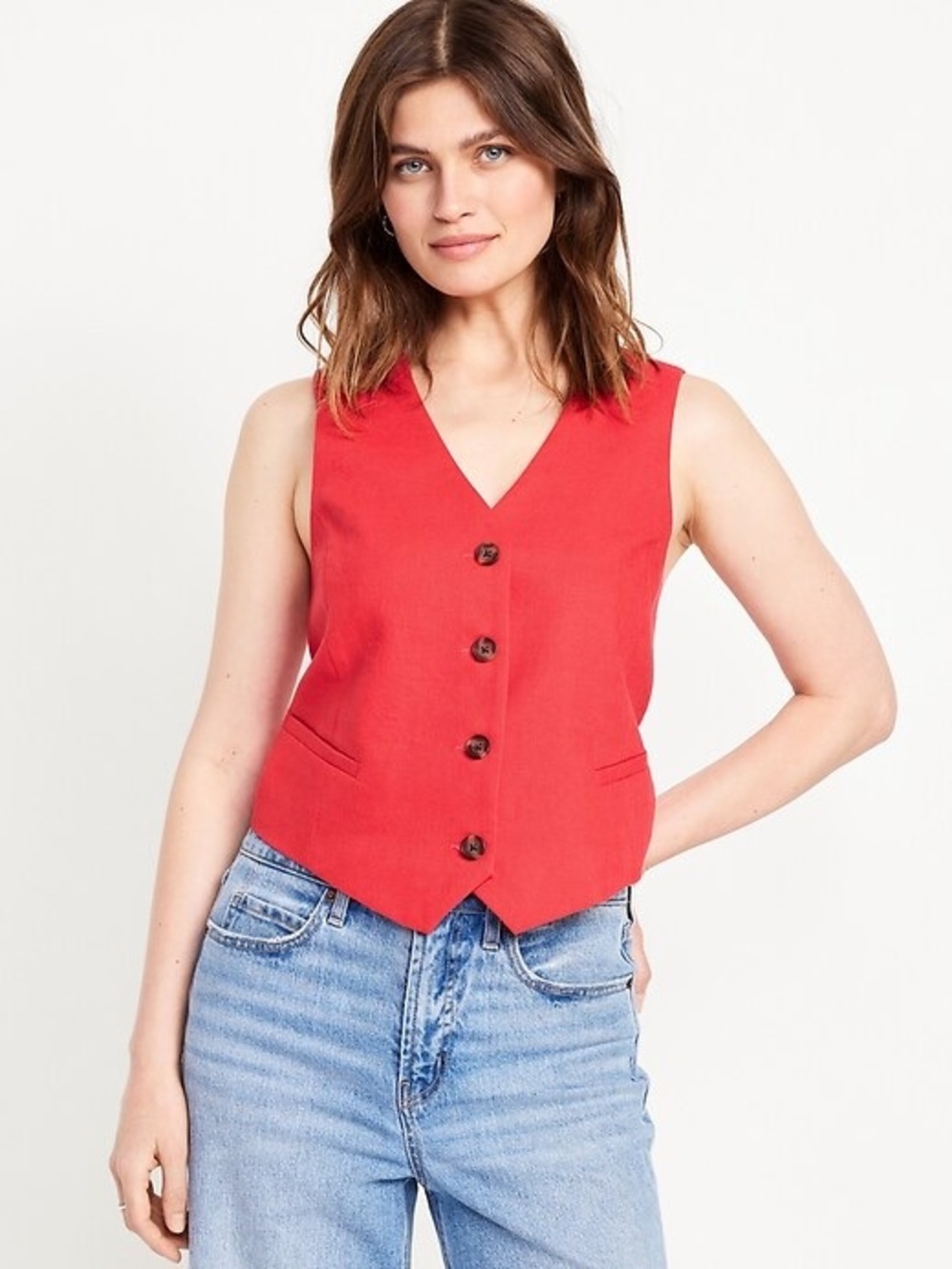 Old Navy Red Linen Blend Vest
